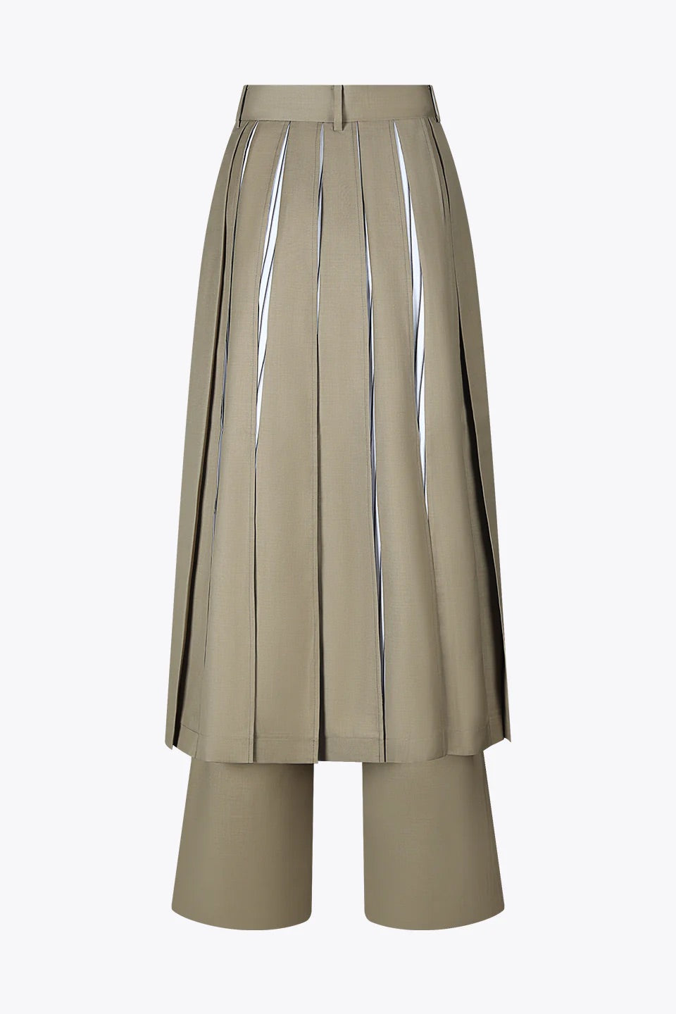 Block-Pleated Flare Shirting Trousers (Khaki)