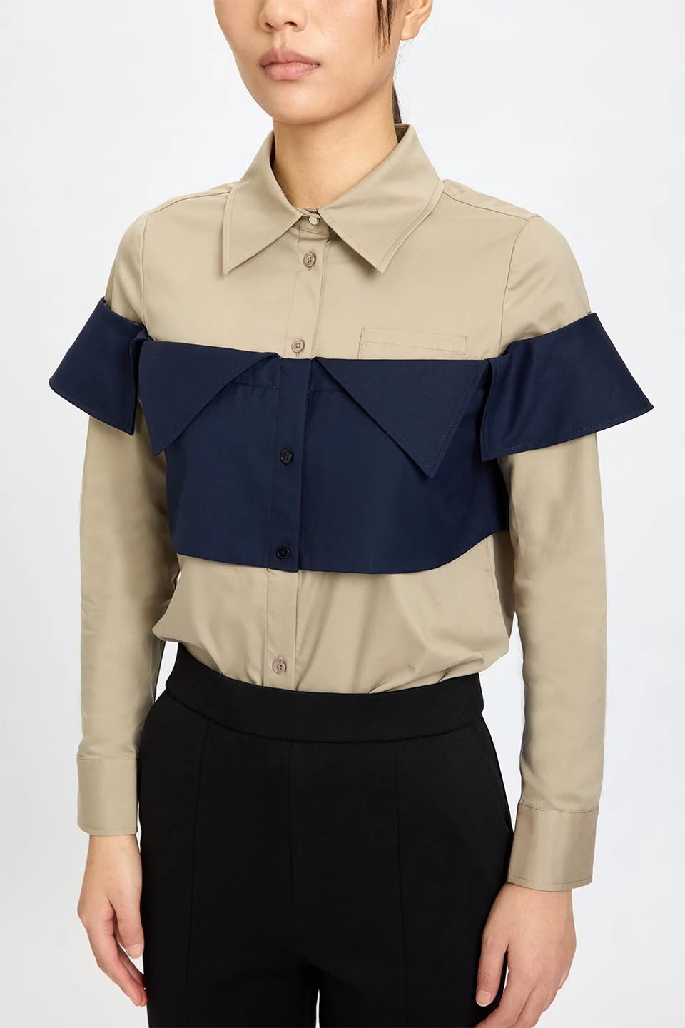 Monochrome Chic Panel Shirt Khaki