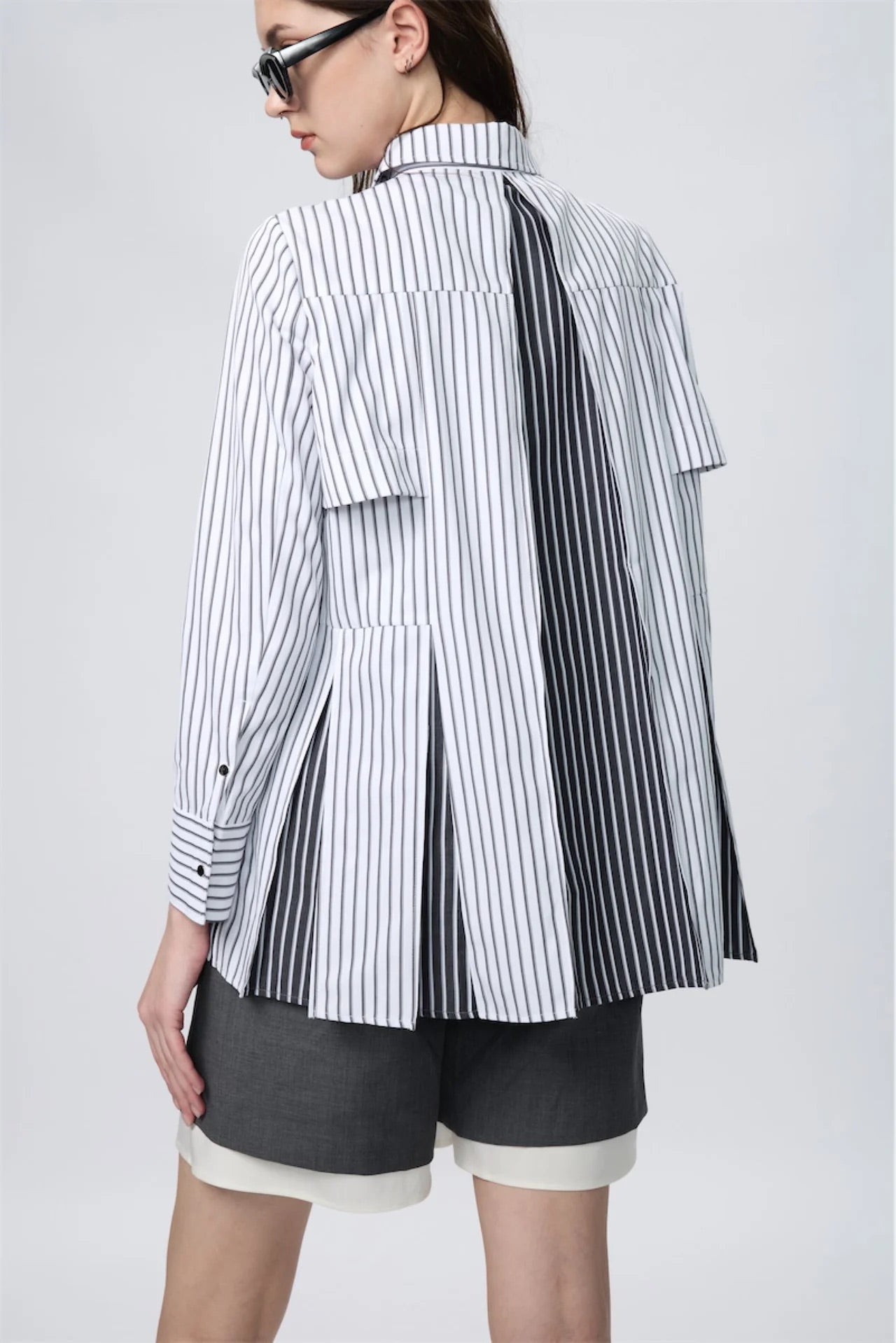 Flare Combo Pleated Boyfriend Shirt