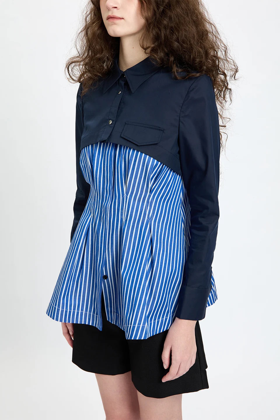 Layered Crop & Peplum Shirt Blue