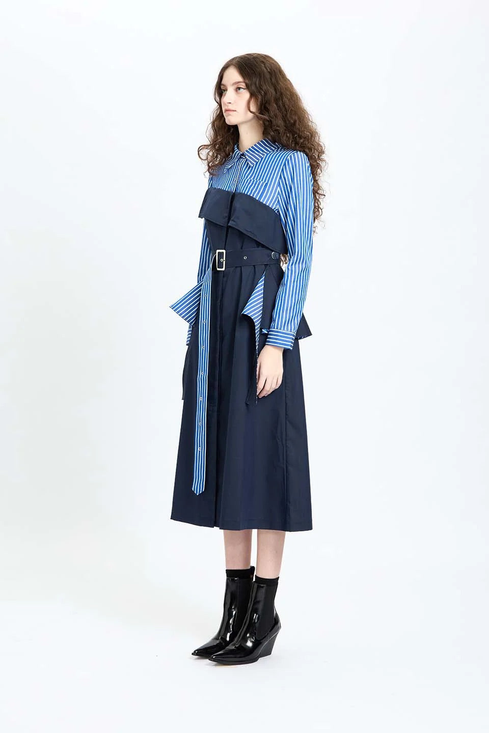 Asymmetrical Ruffle Belted Dress