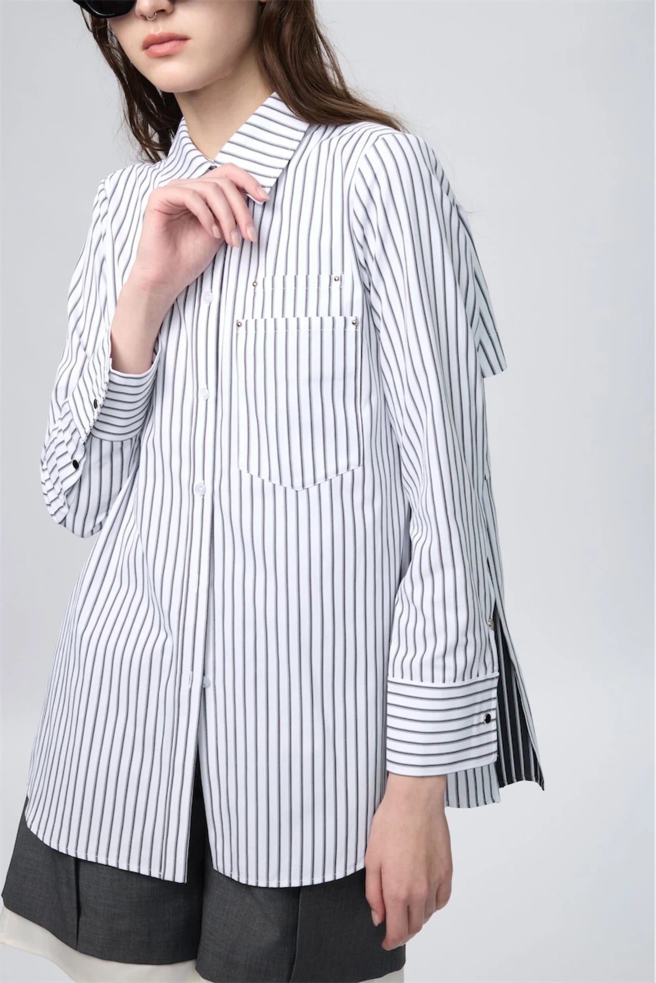 Flare Combo Pleated Boyfriend Shirt