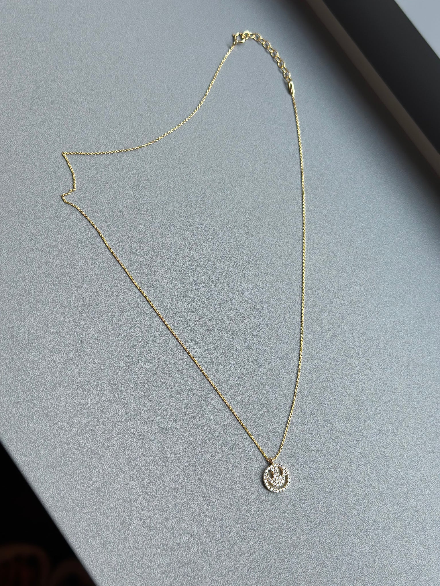 925 Silver Sparkle Smiley Face Necklace Gold