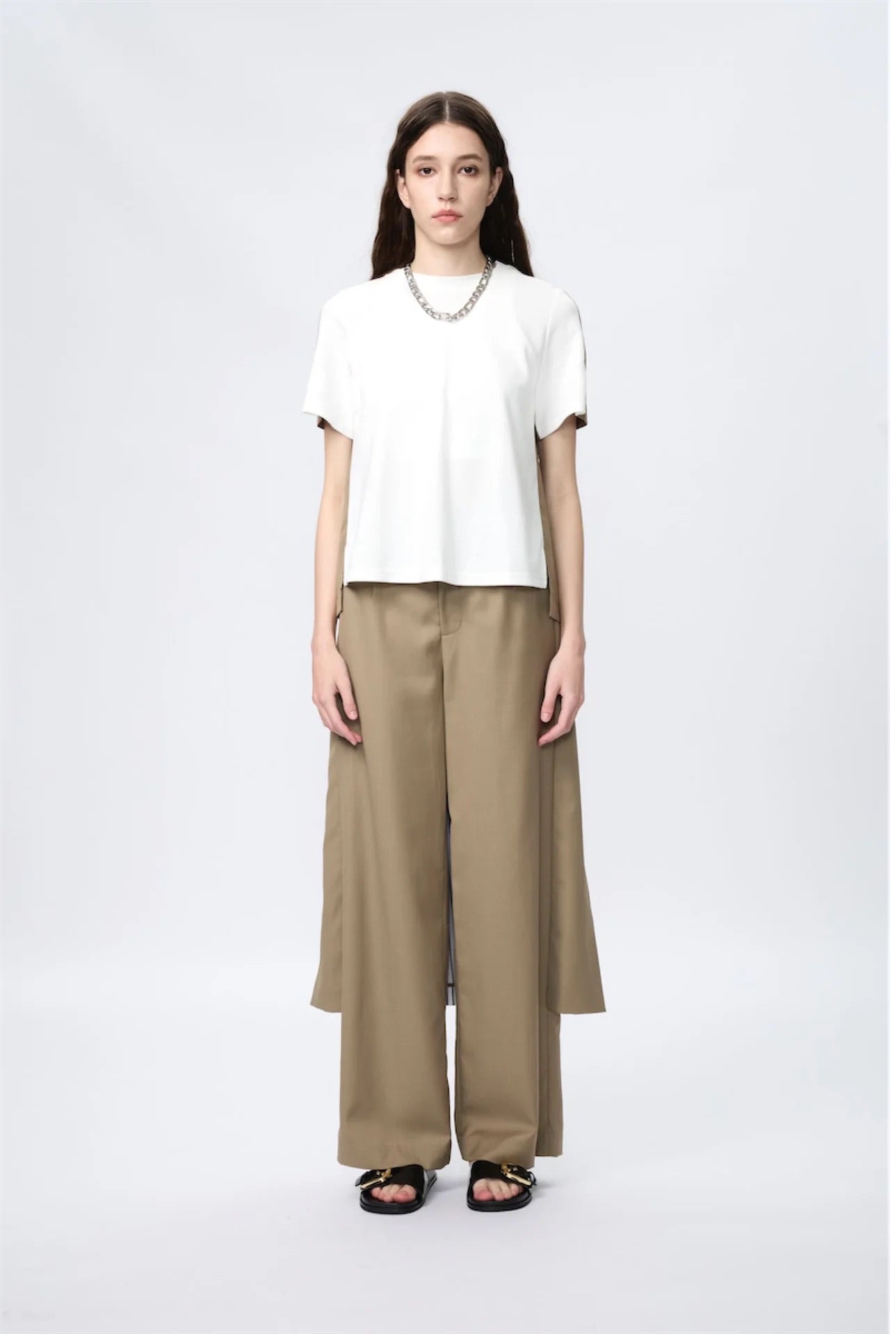 Premium Wool Shirting Block-Pleated Top (White)