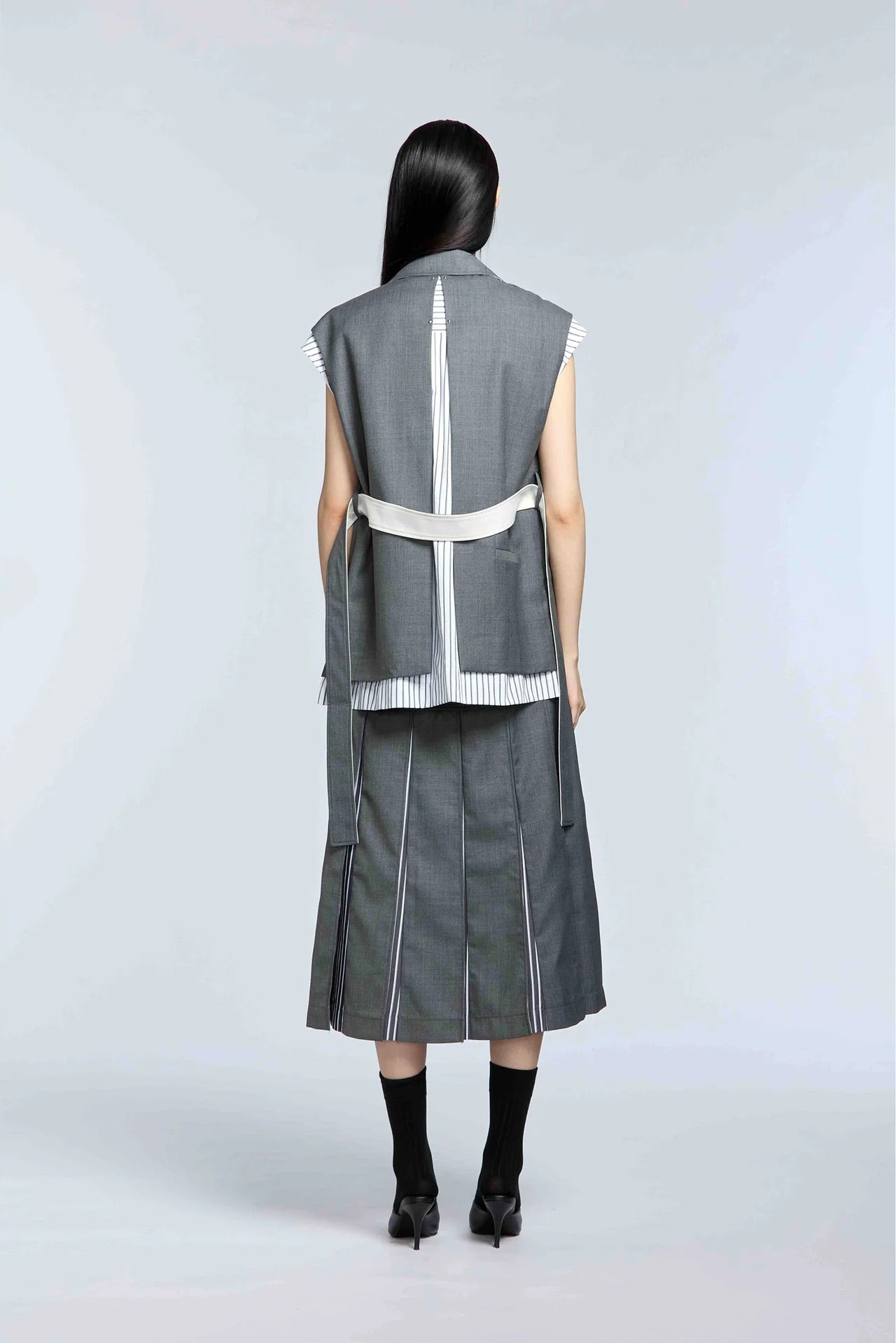 Block-Pleated Flare Shirting Skirt