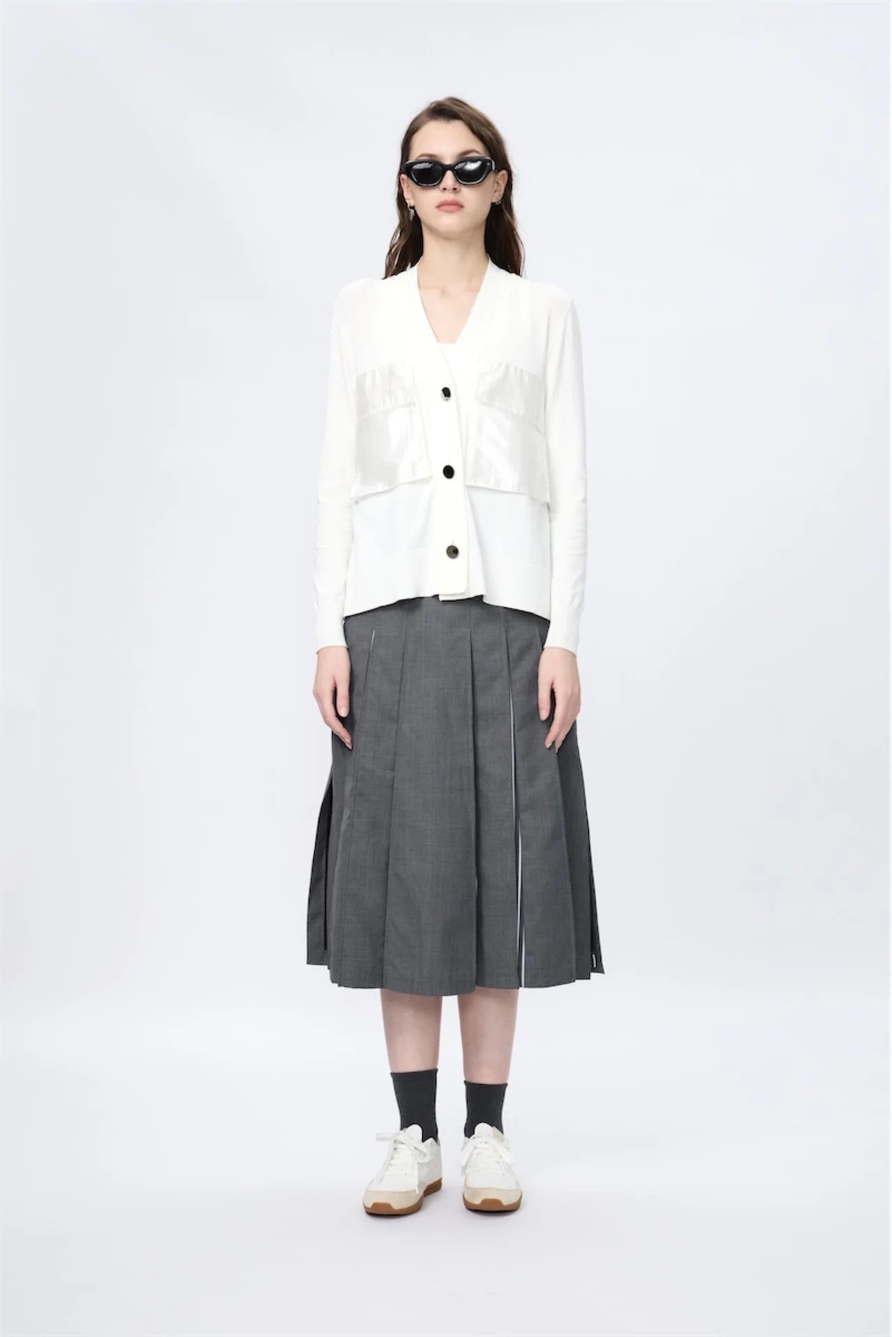 Back Pleated Cardigan (Grey)