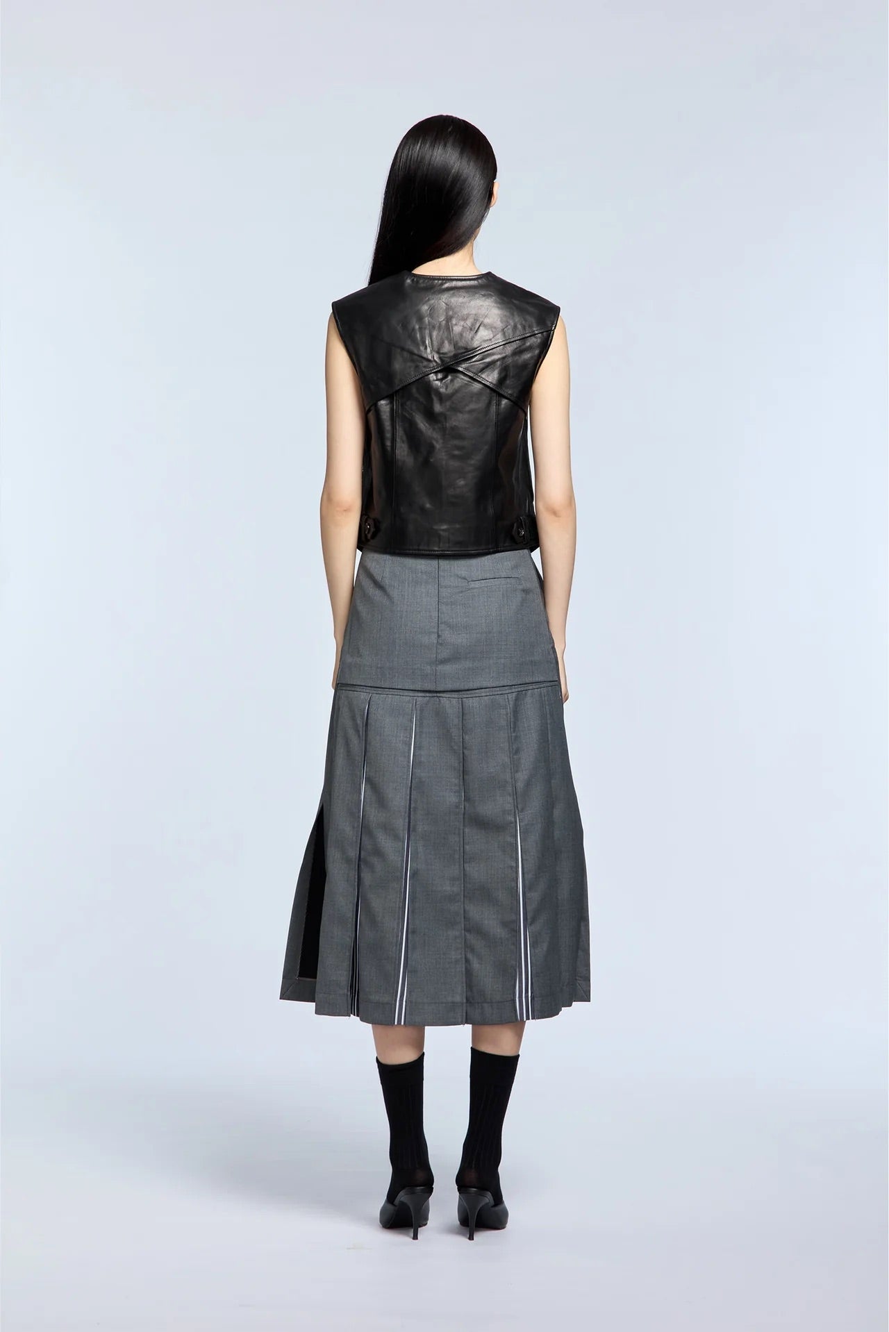 Block-Pleated Flare Shirting Skirt