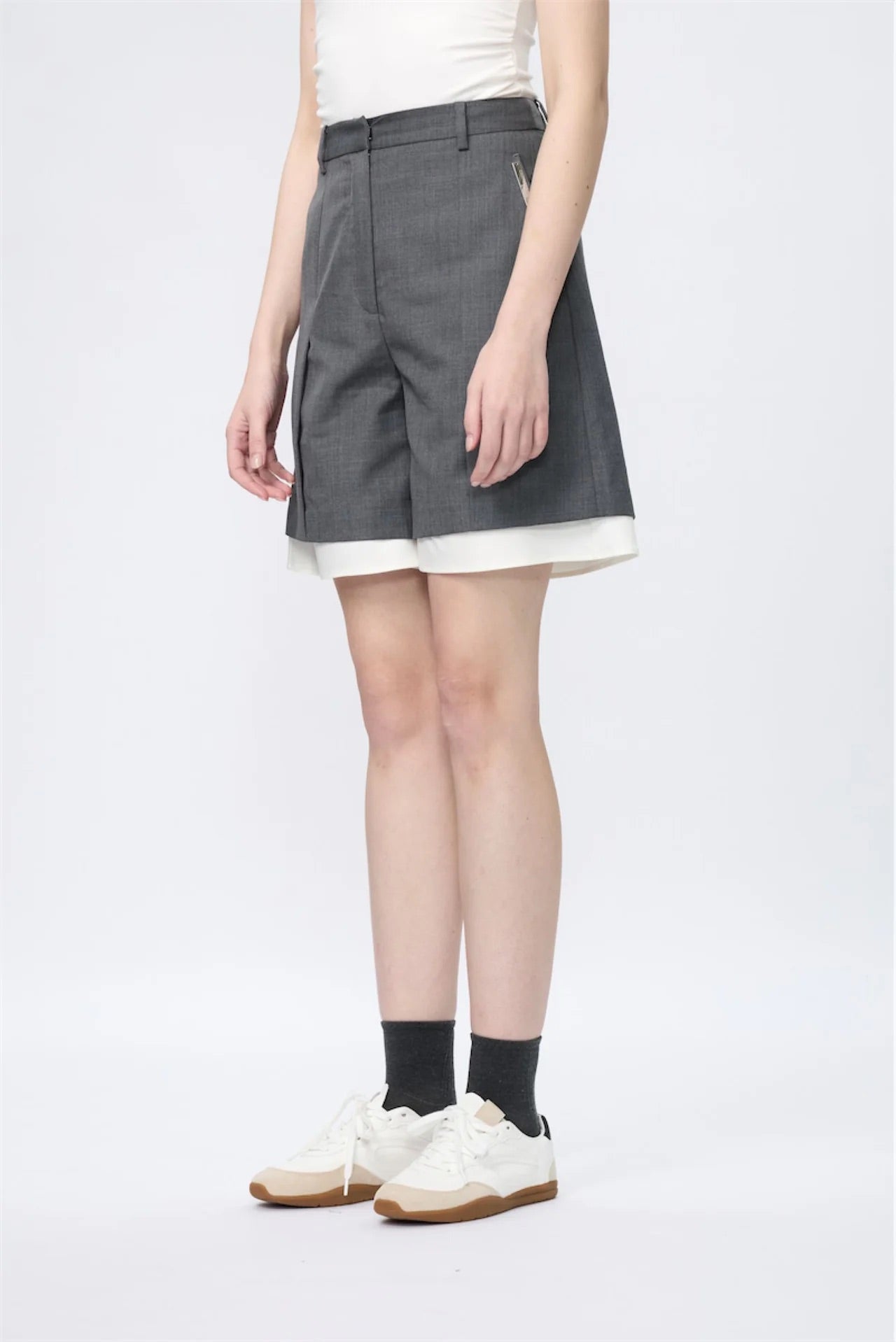 Wide-Leg Layers Shirting Shorts