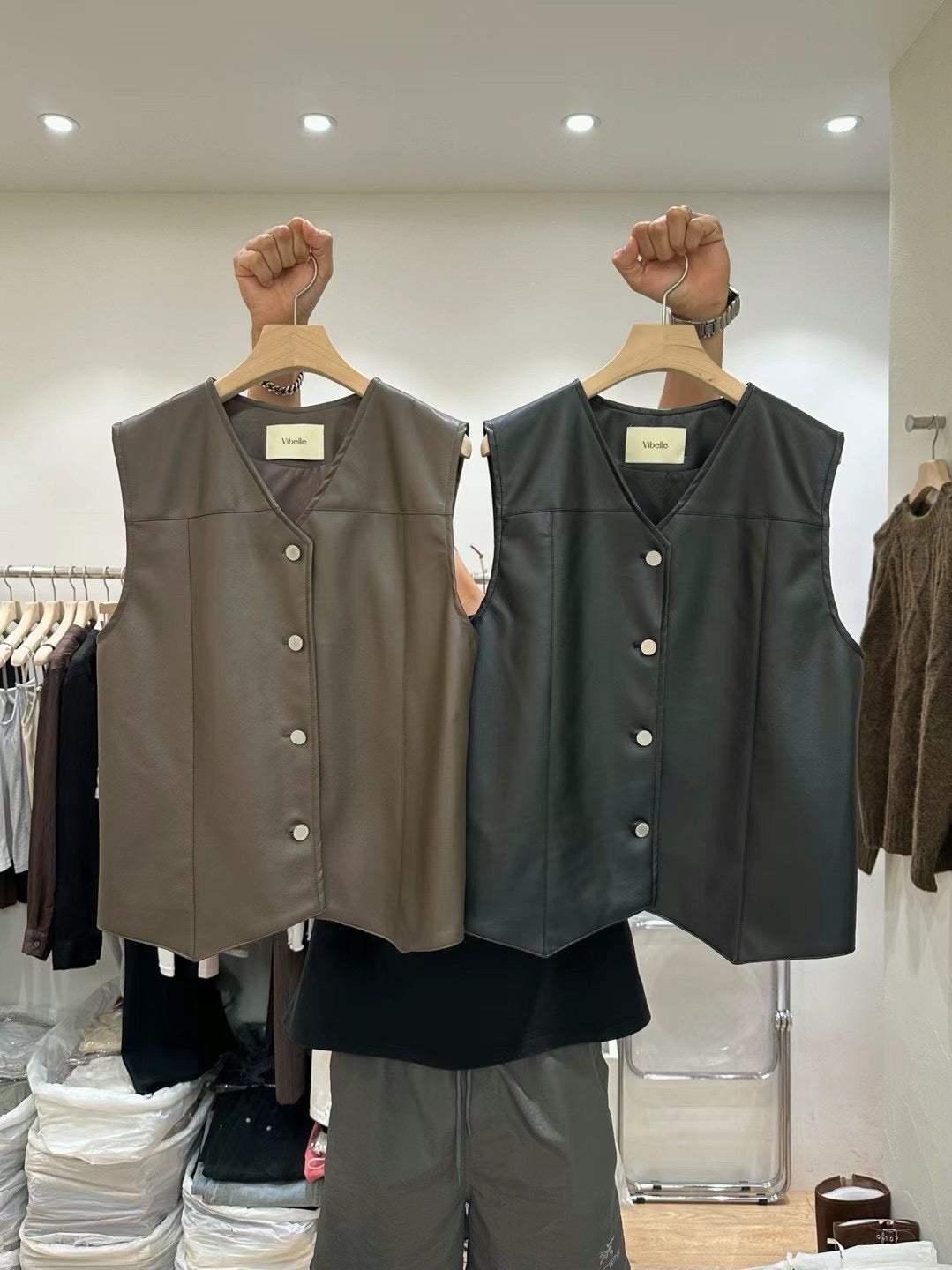 Faux Leather Button Vest