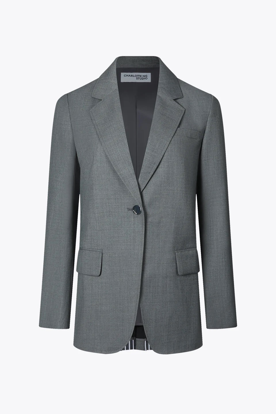 Block-Pleated Flare Shirting Blazer (Grey)