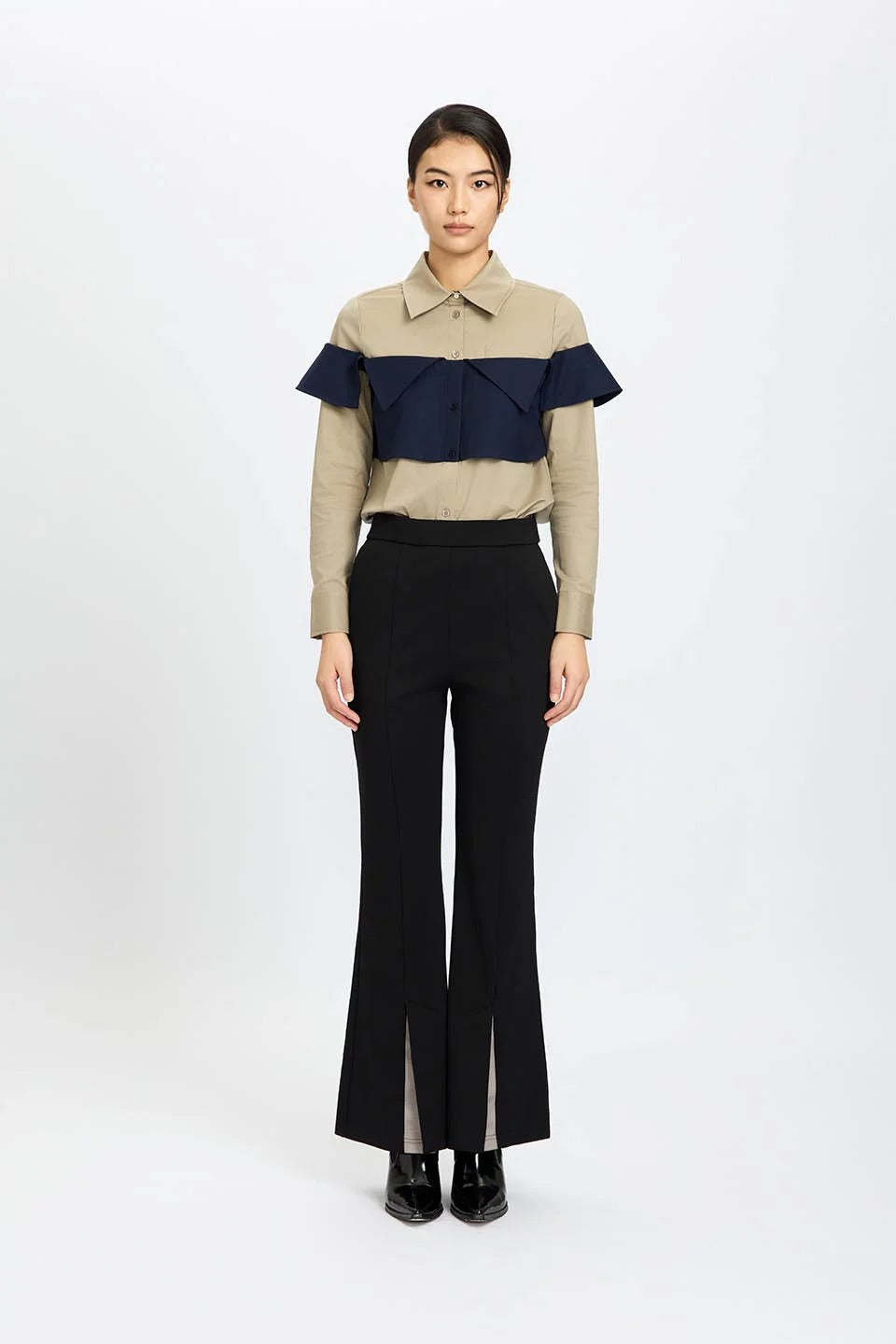 Monochrome Chic Panel Shirt Khaki