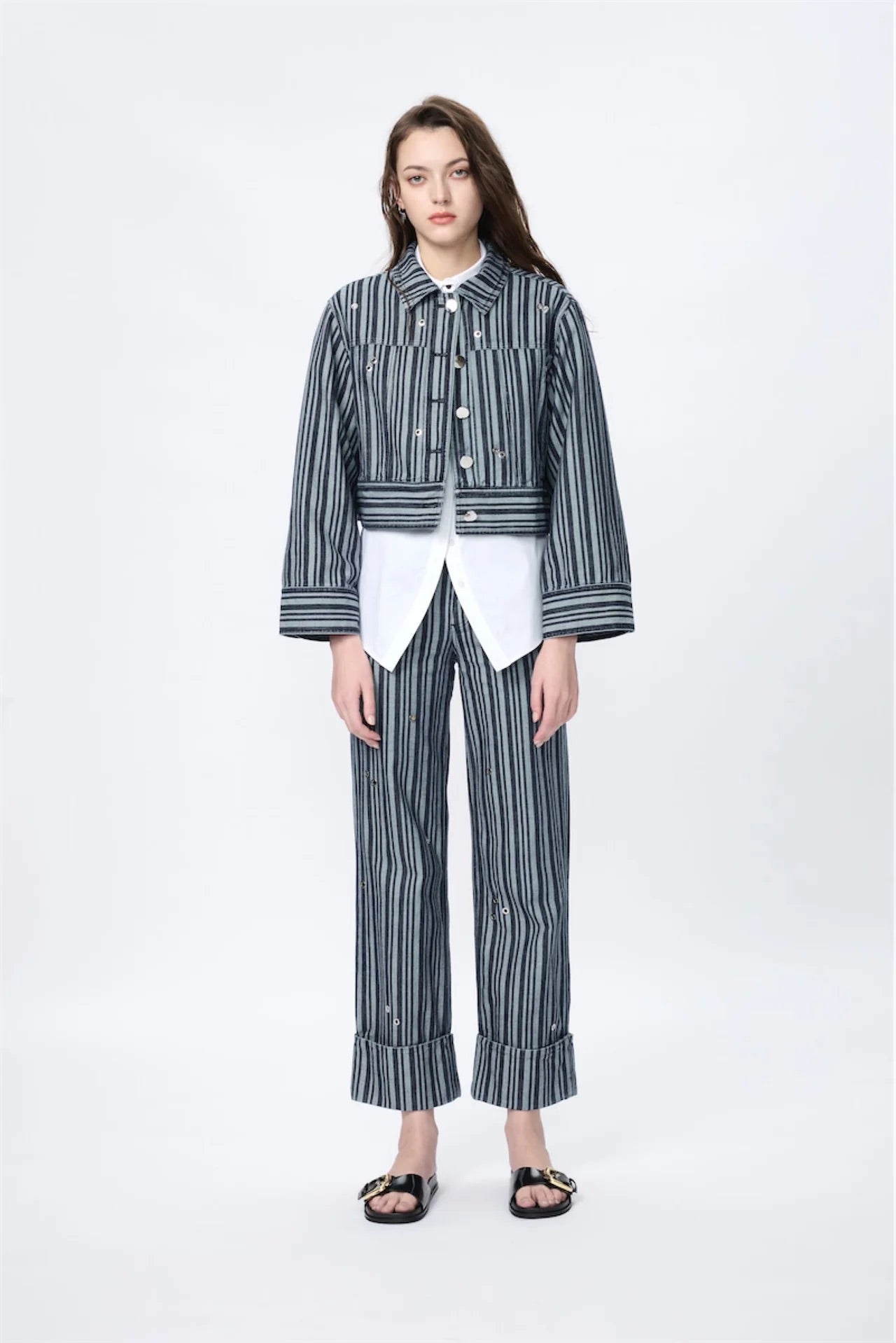 Eyelet Shining Denim Trousers