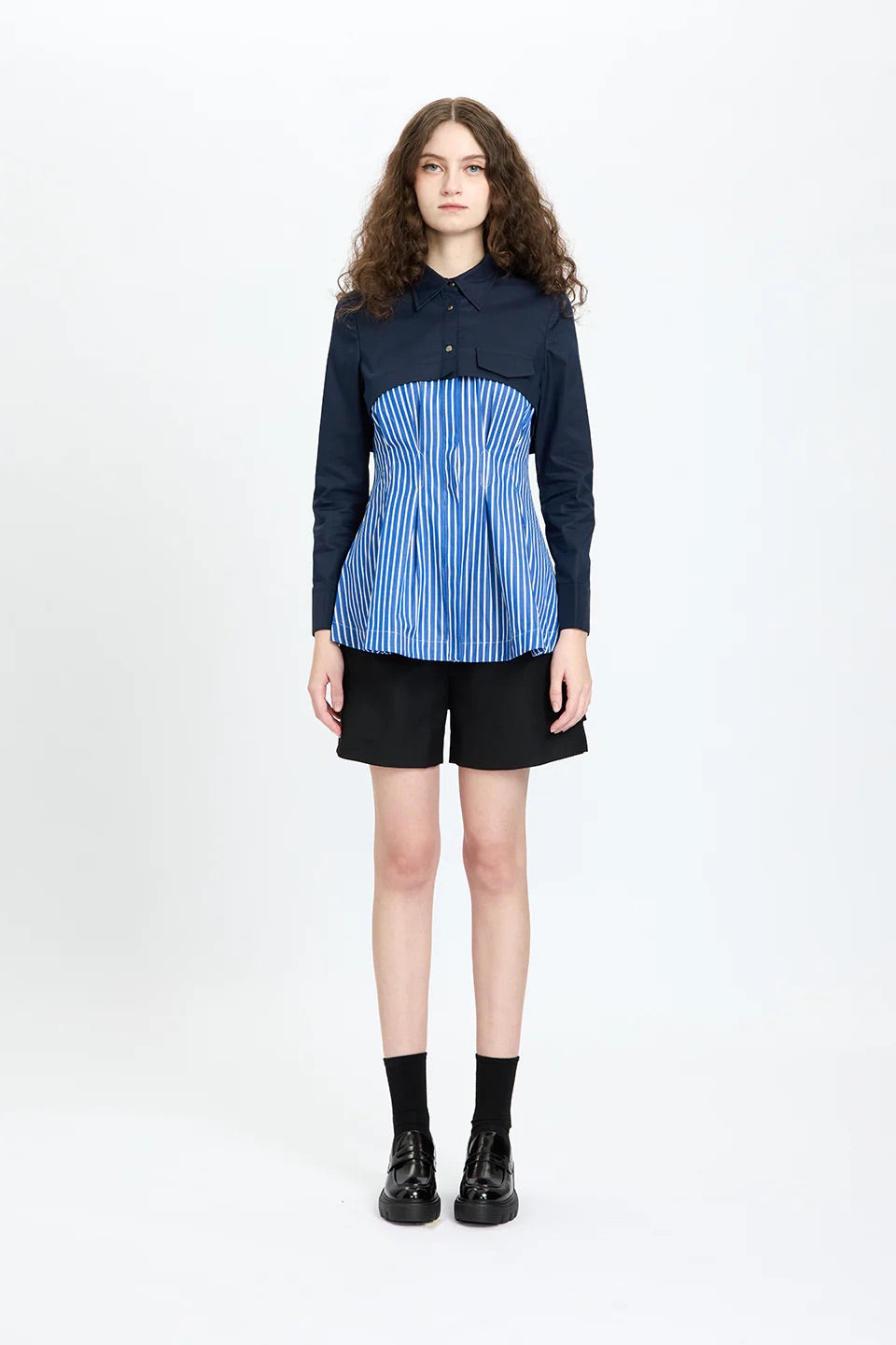 Layered Crop & Peplum Shirt Blue