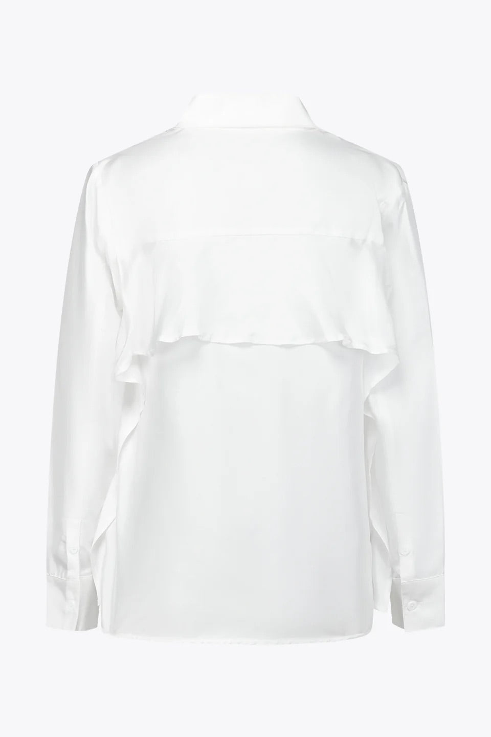 Back-Ruffles Midnight Silk Shirt White