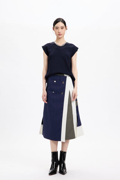 Combo Suiting Back Flare Skirt Navy