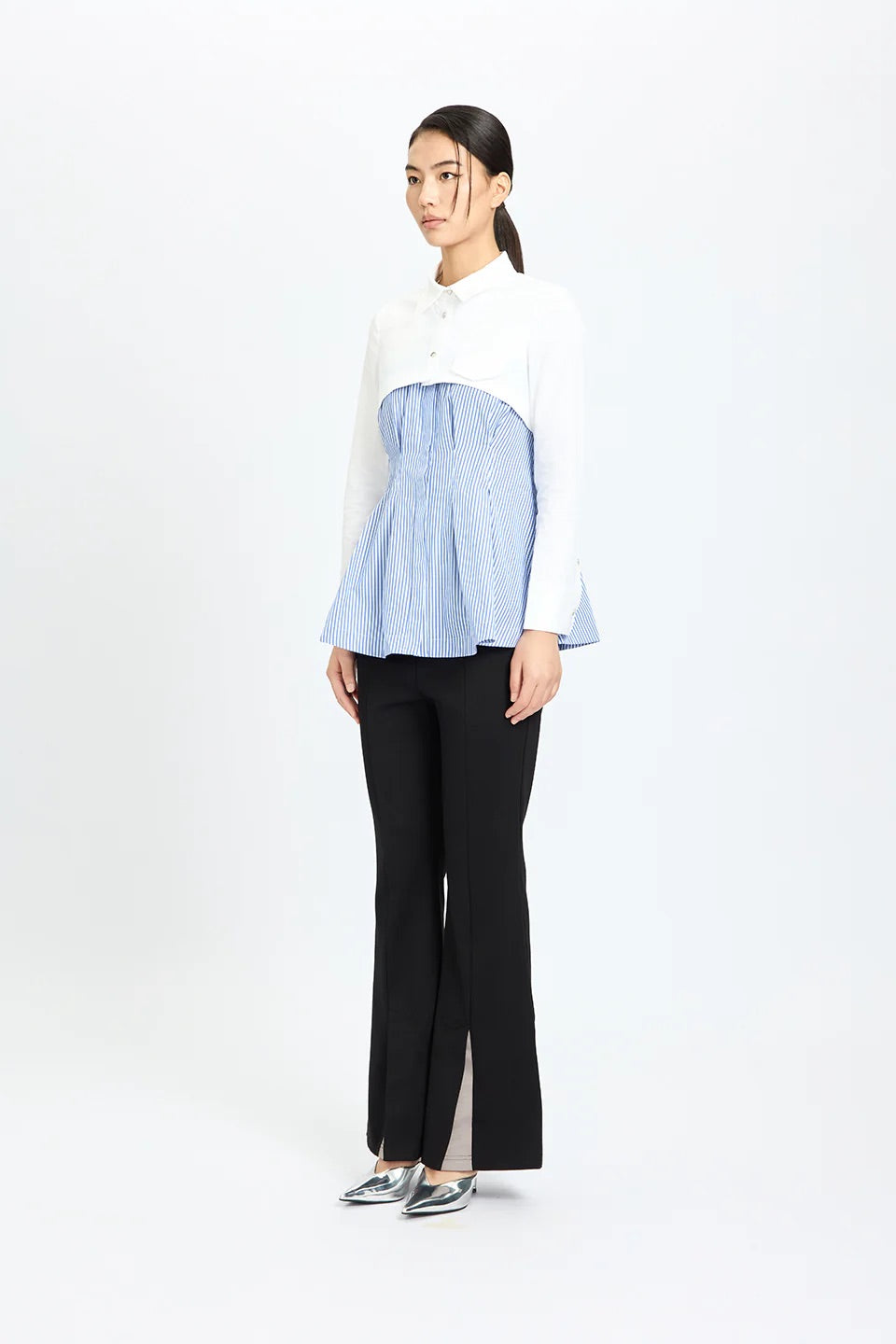 Layered Crop & Peplum Shirt White