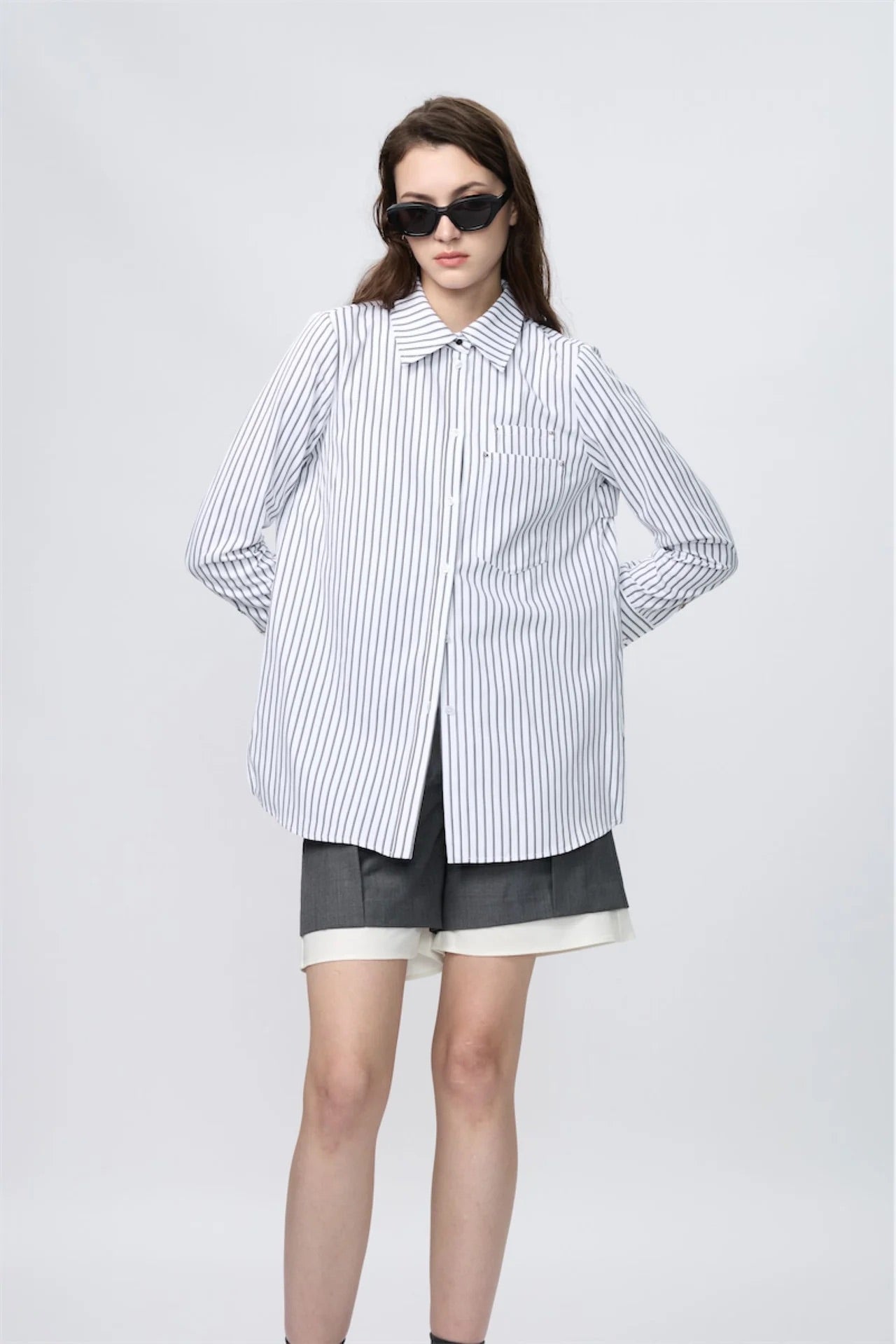 Flare Combo Pleated Boyfriend Shirt