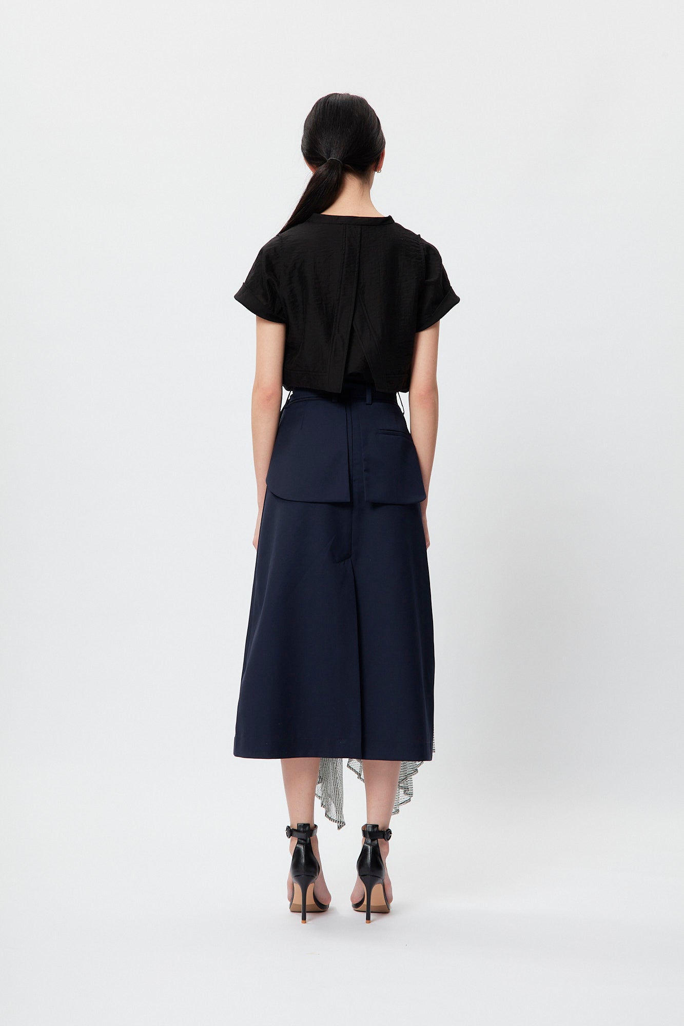 Belted Asymmetric Pleating Skirt