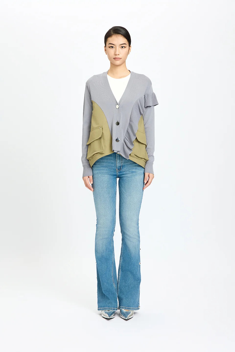 Asymmetrical Cargo Cardigan Grey