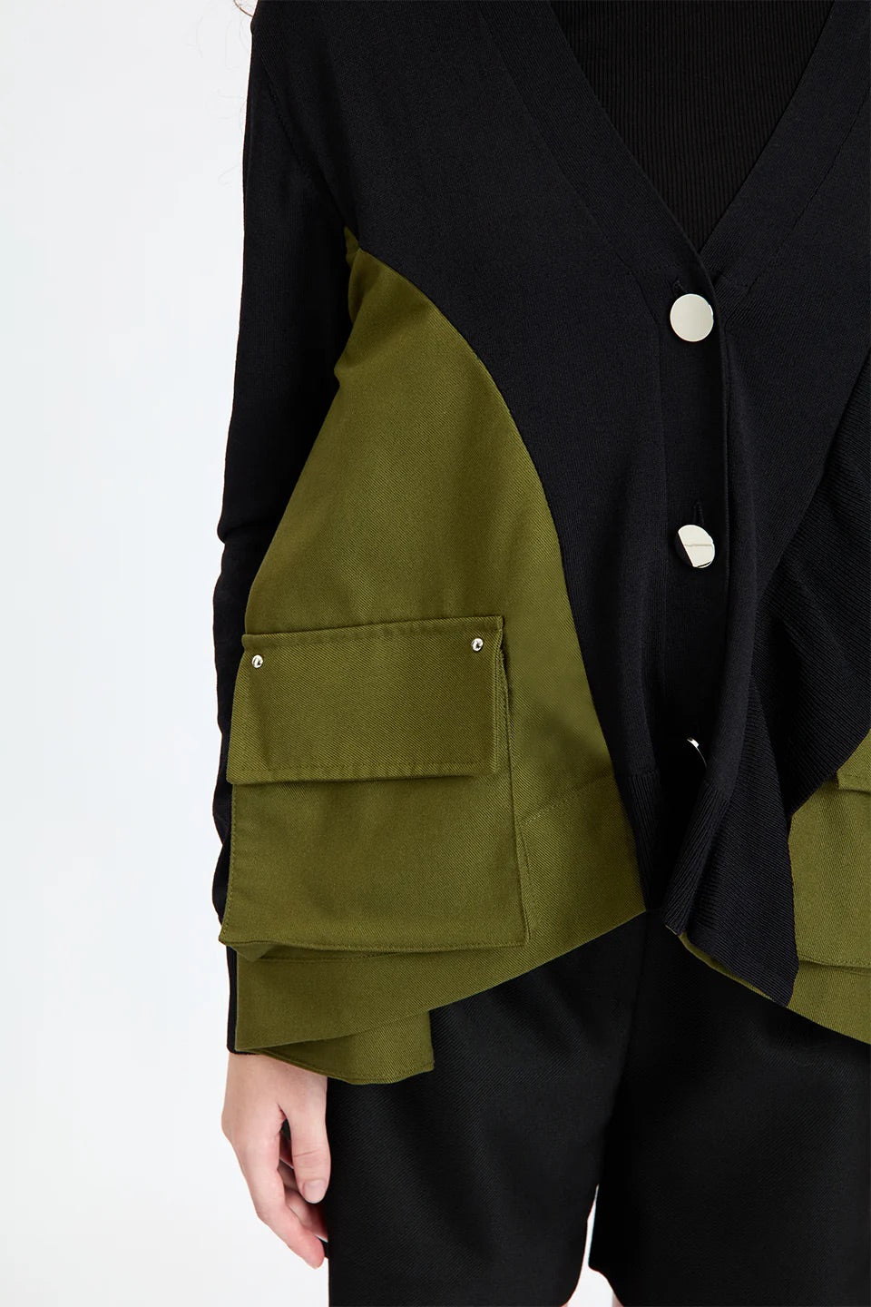 Asymmetrical Cargo Cardigan Black