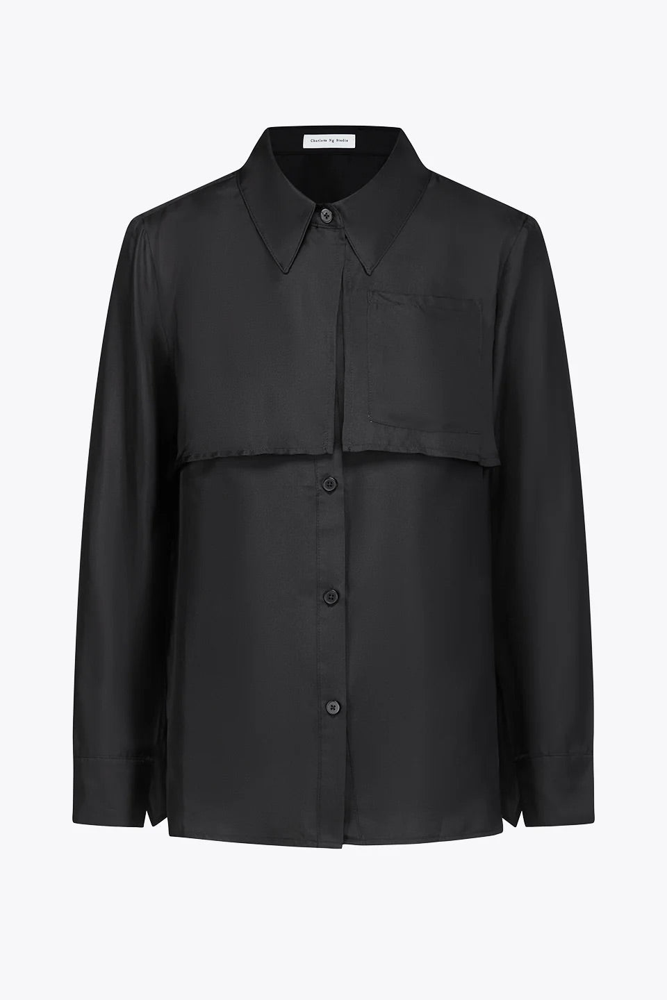 Back-Ruffles Midnight Silk Shirt Black