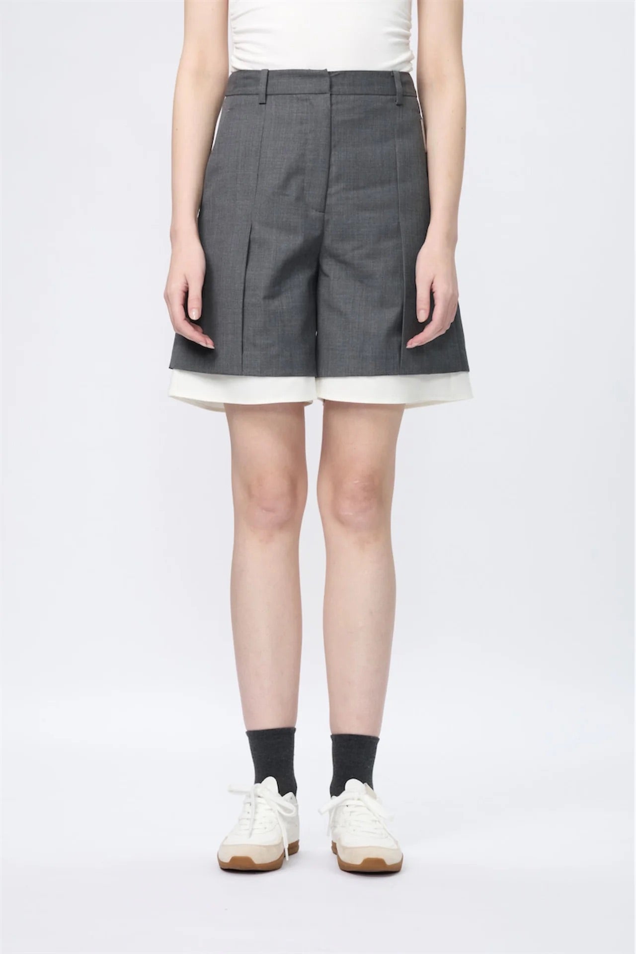 Wide-Leg Layers Shirting Shorts