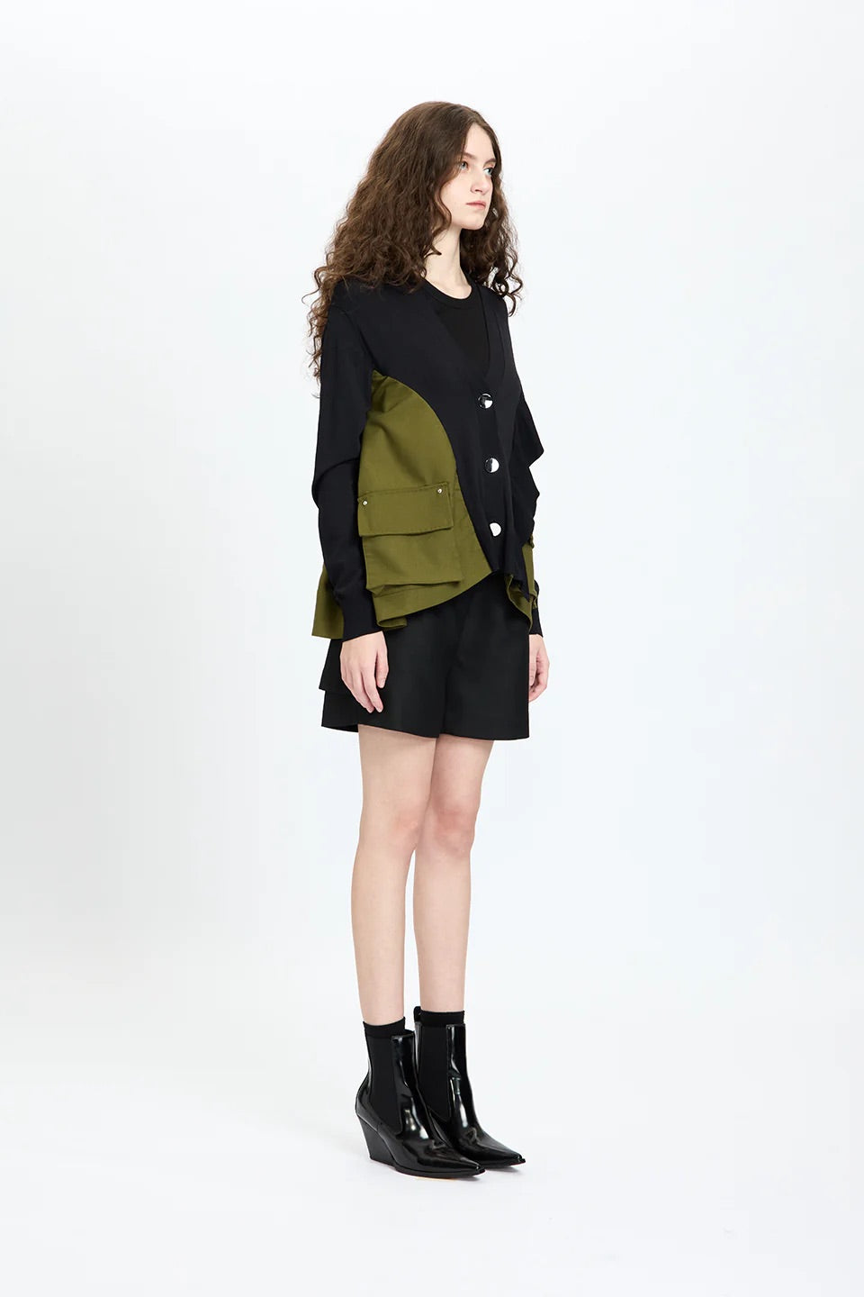 Asymmetrical Cargo Cardigan Black