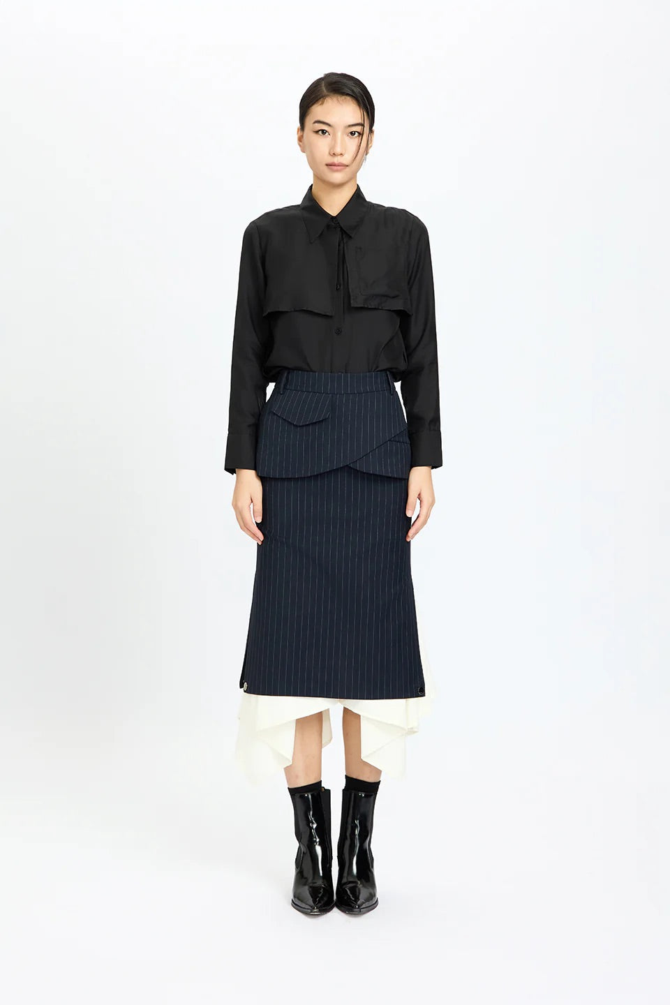 Ruffled Pinstripe Combo Skirt