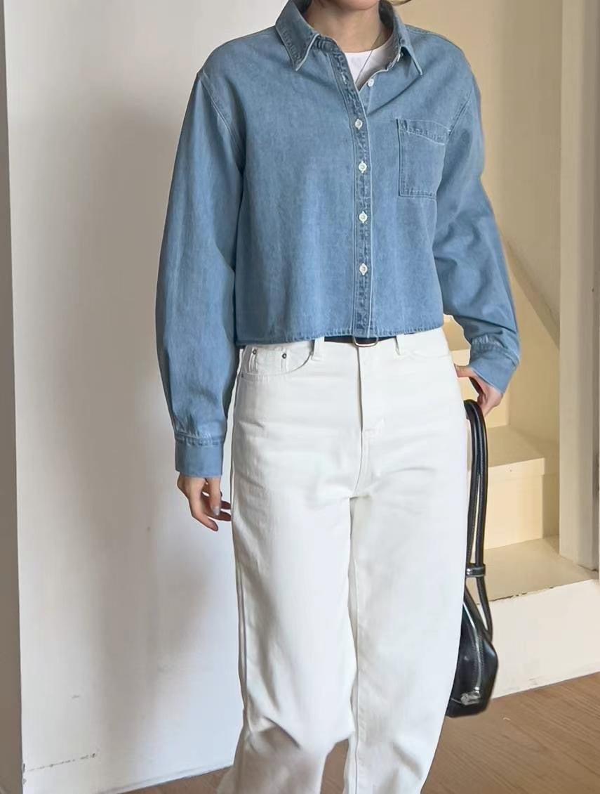 Essential Cropped Denim Shirt