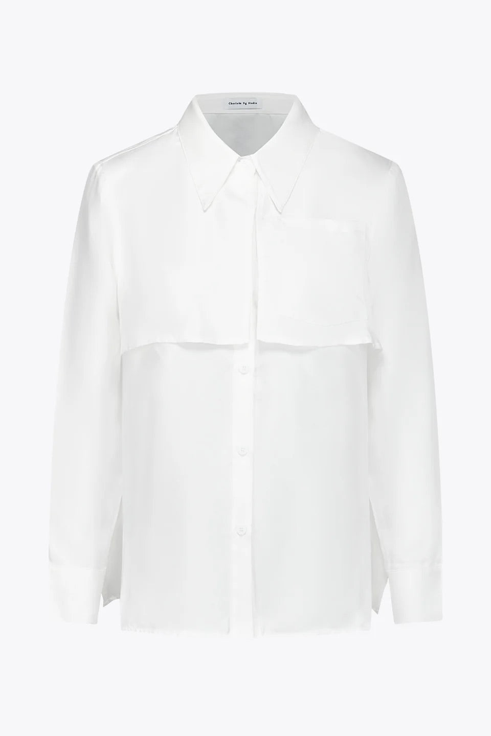 Back-Ruffles Midnight Silk Shirt White