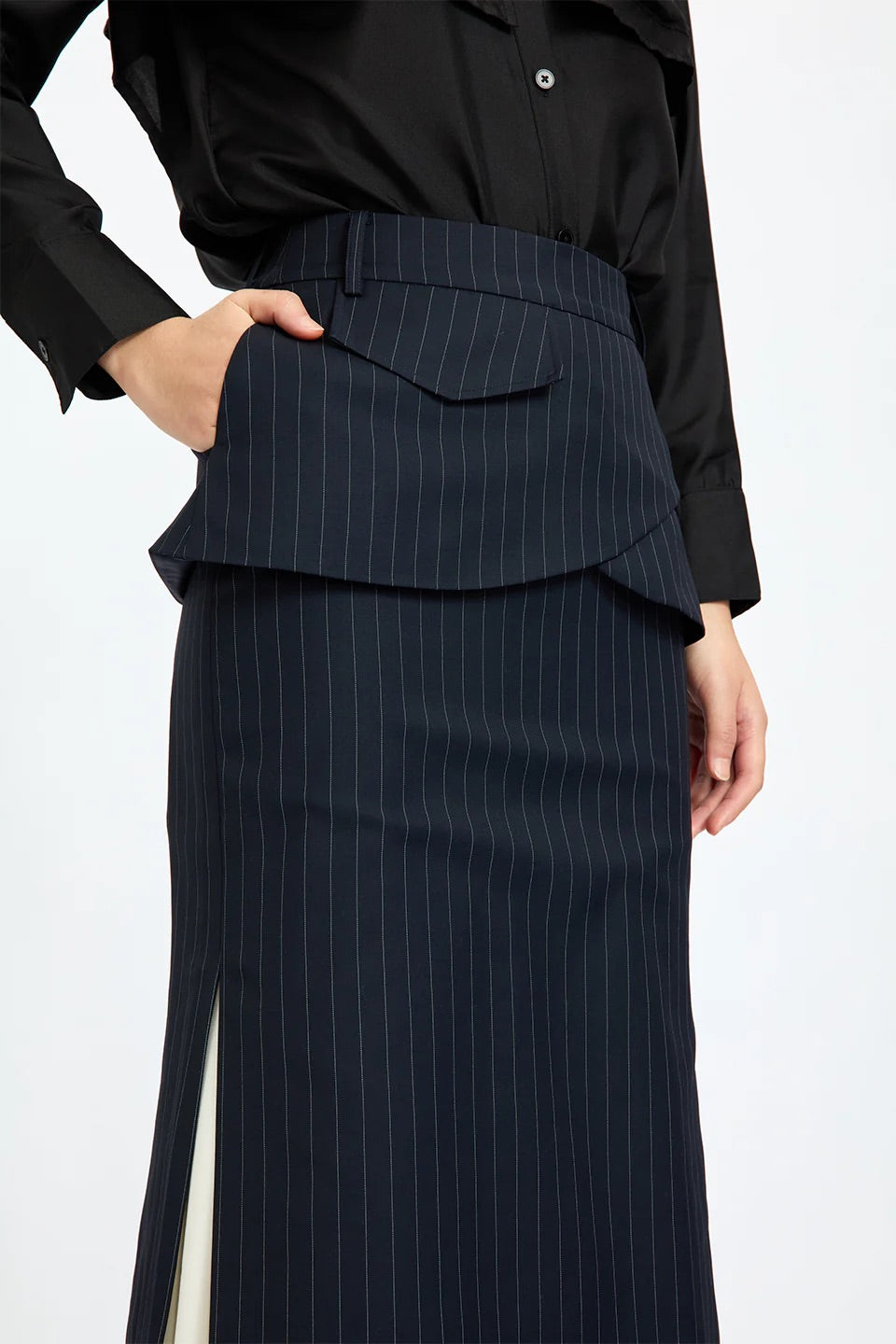 Ruffled Pinstripe Combo Skirt