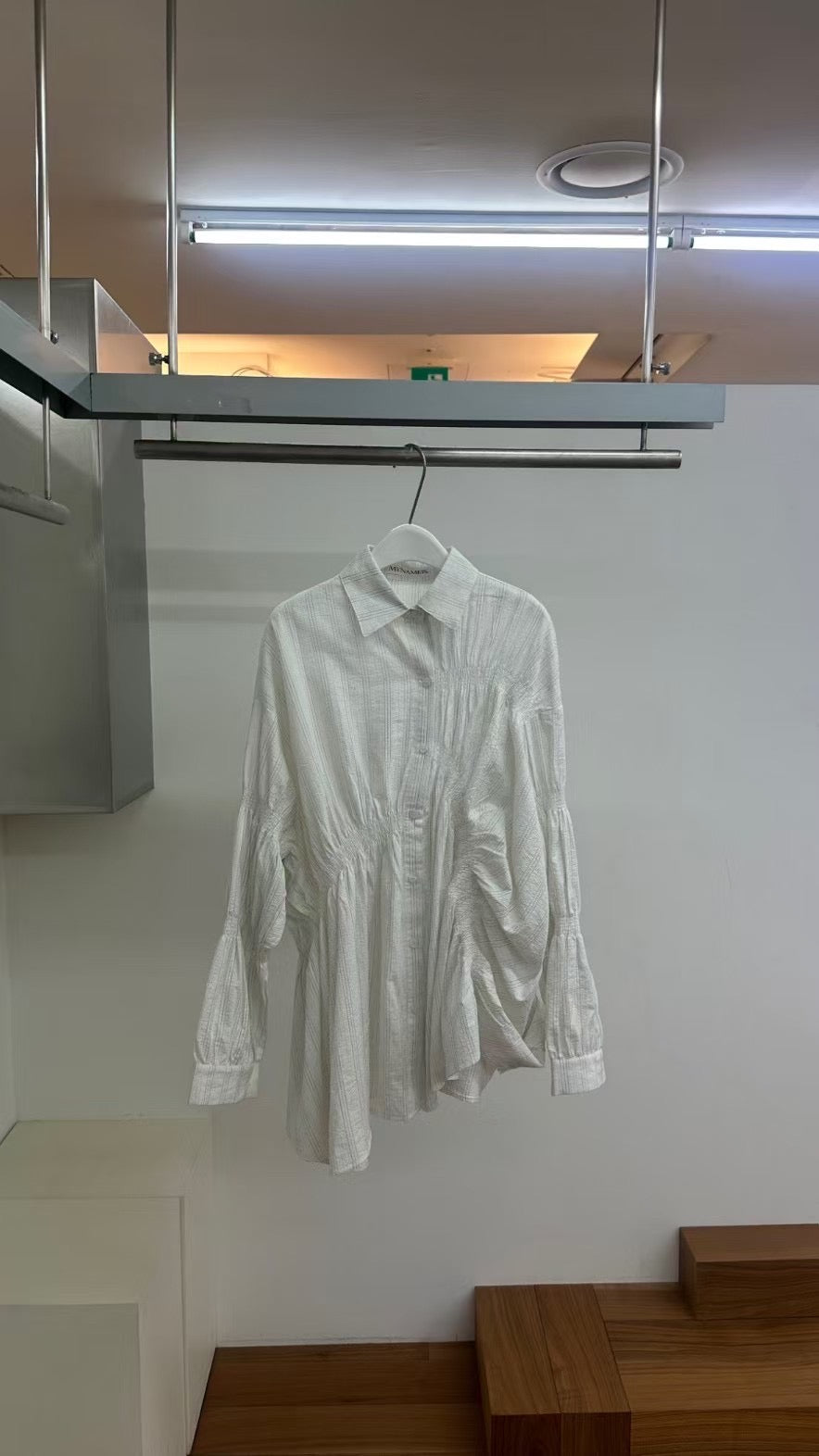 Details Ribbed Stripe Long Shirt