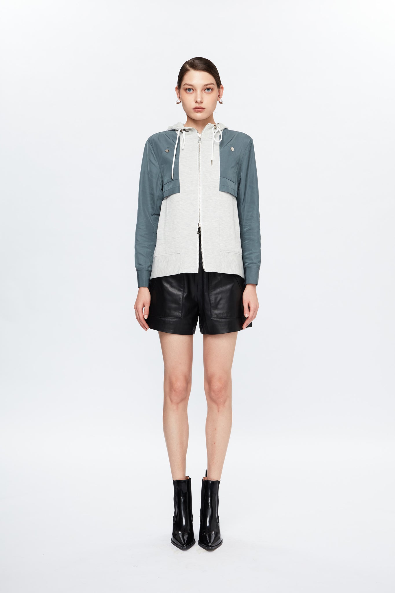 Sponge Shirting Hoodie Grey/Turquoise
