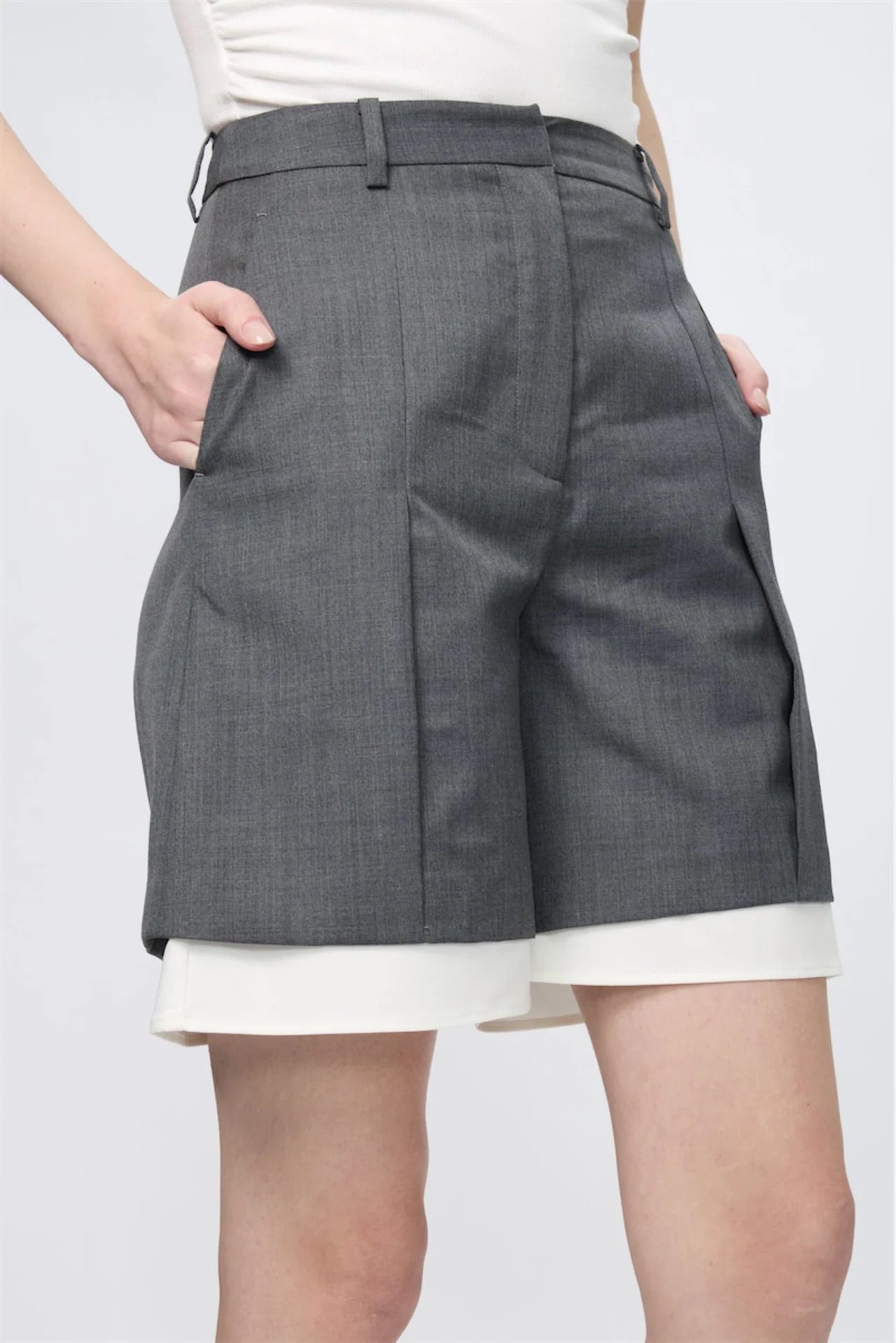 Wide-Leg Layers Shirting Shorts