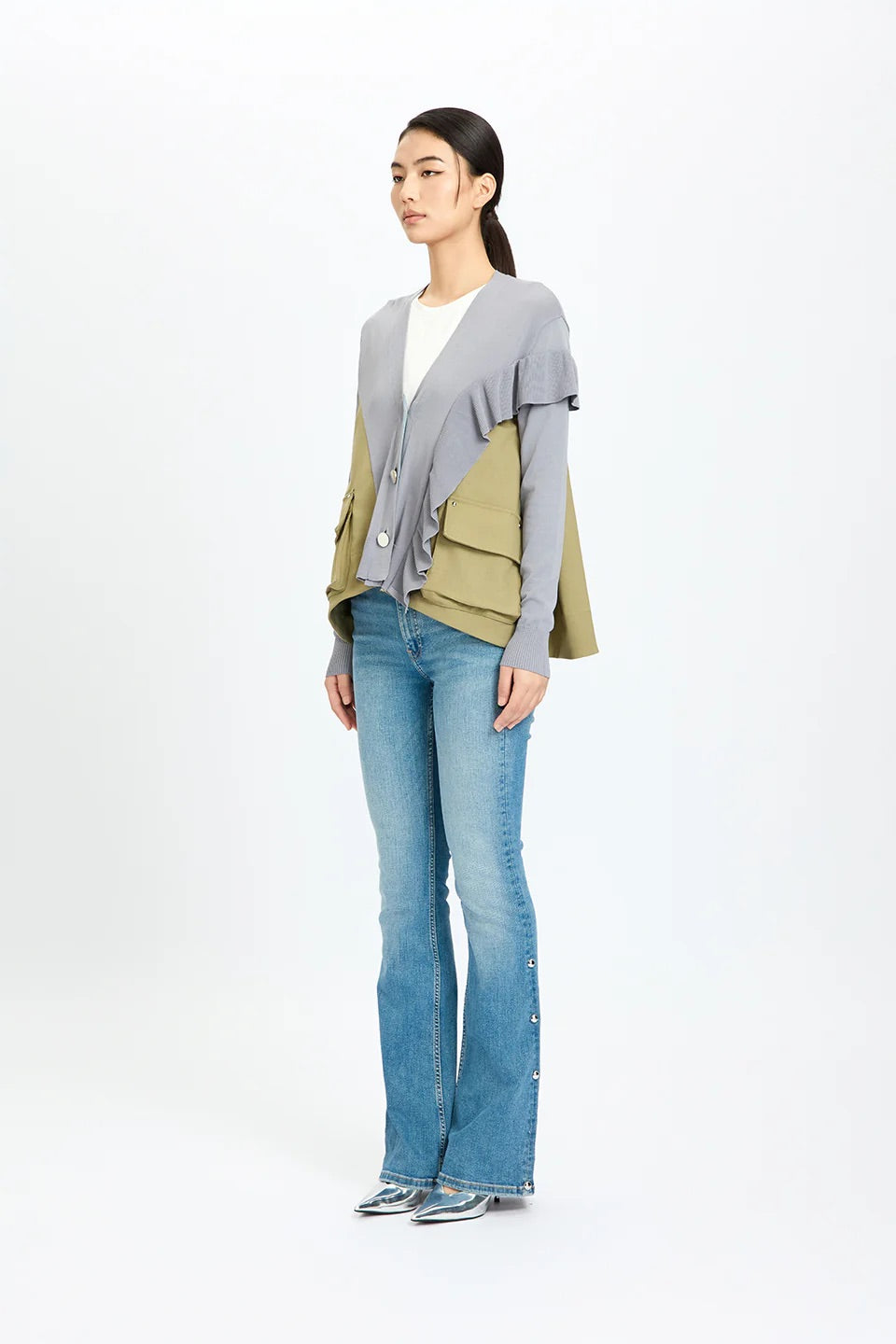 Asymmetrical Cargo Cardigan Grey