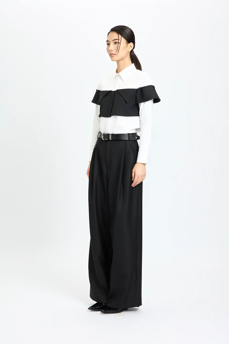 Monochrome Chic Panel Shirt White