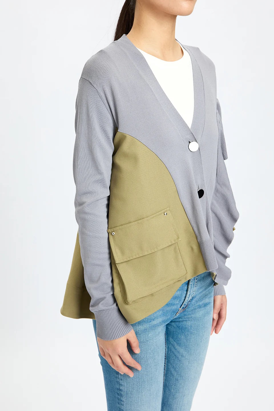 Asymmetrical Cargo Cardigan Grey