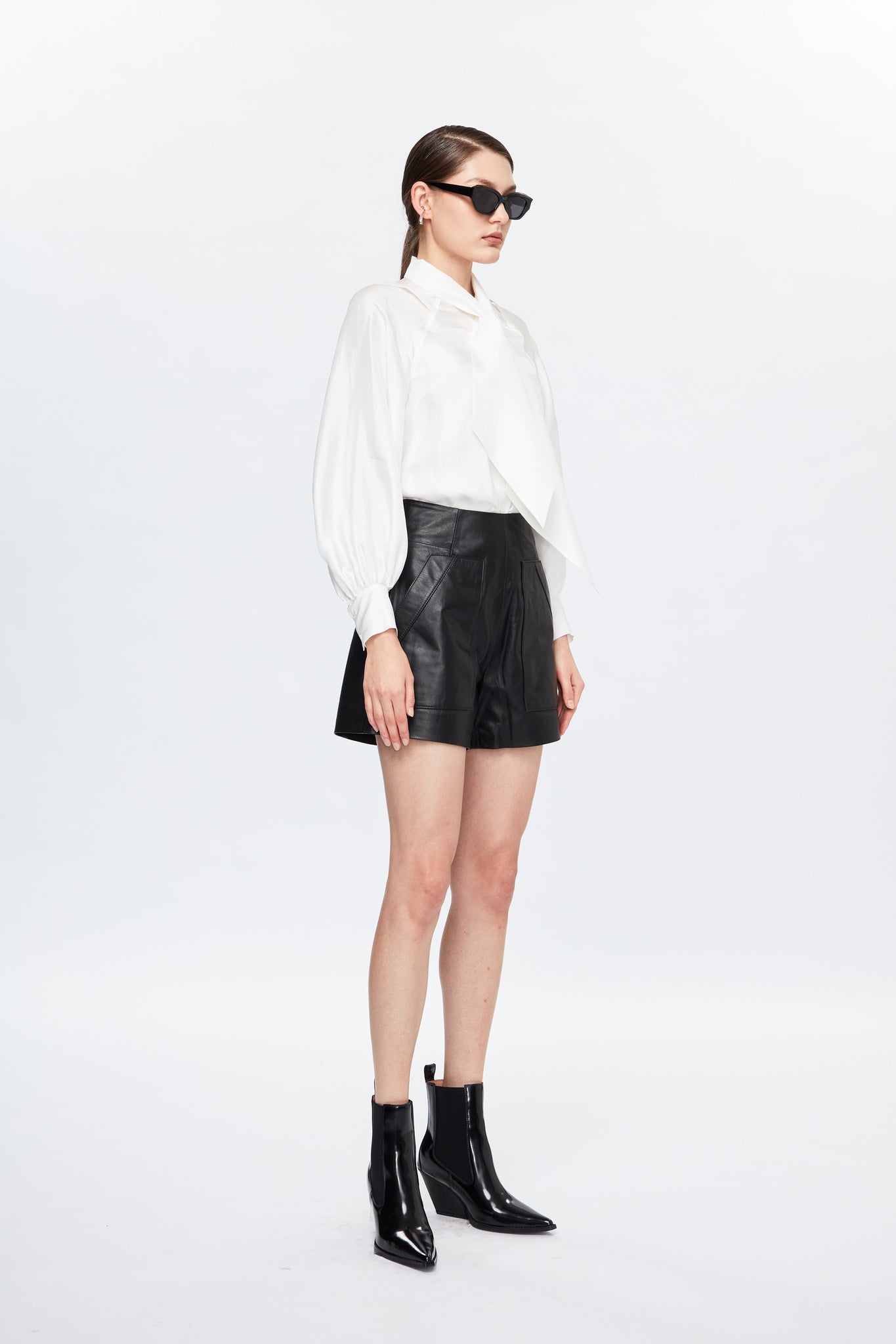 Pockets Leather Shorts