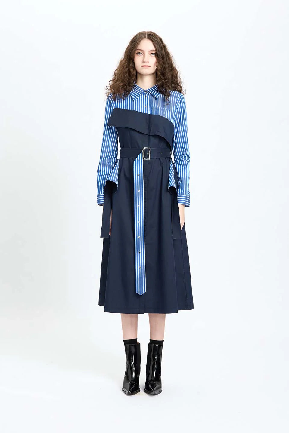 Asymmetrical Ruffle Belted Dress