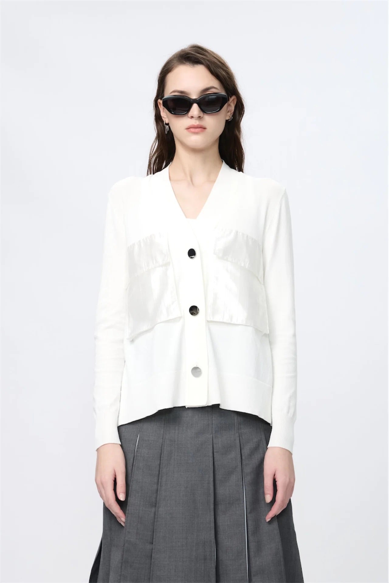 Back Pleated Cardigan (Grey)