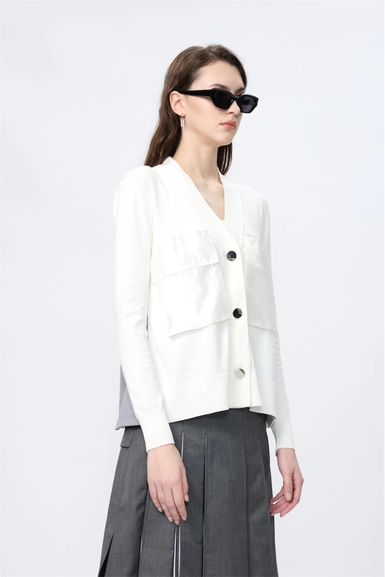 Back Pleated Cardigan (Grey)