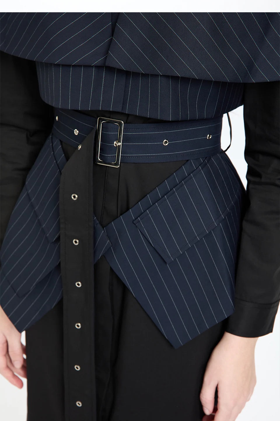 Pinstripe Inner-Layered Shirtdress