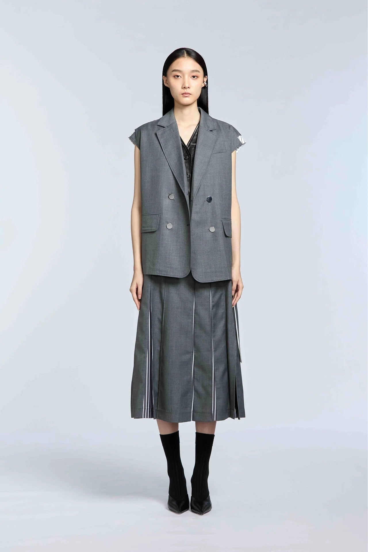 Block-Pleated Flare Shirting Skirt