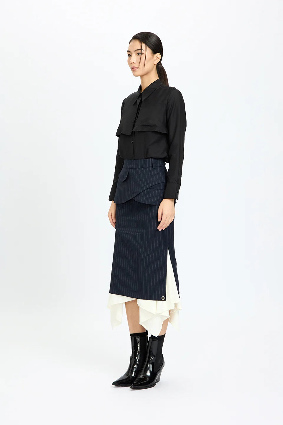 Ruffled Pinstripe Combo Skirt