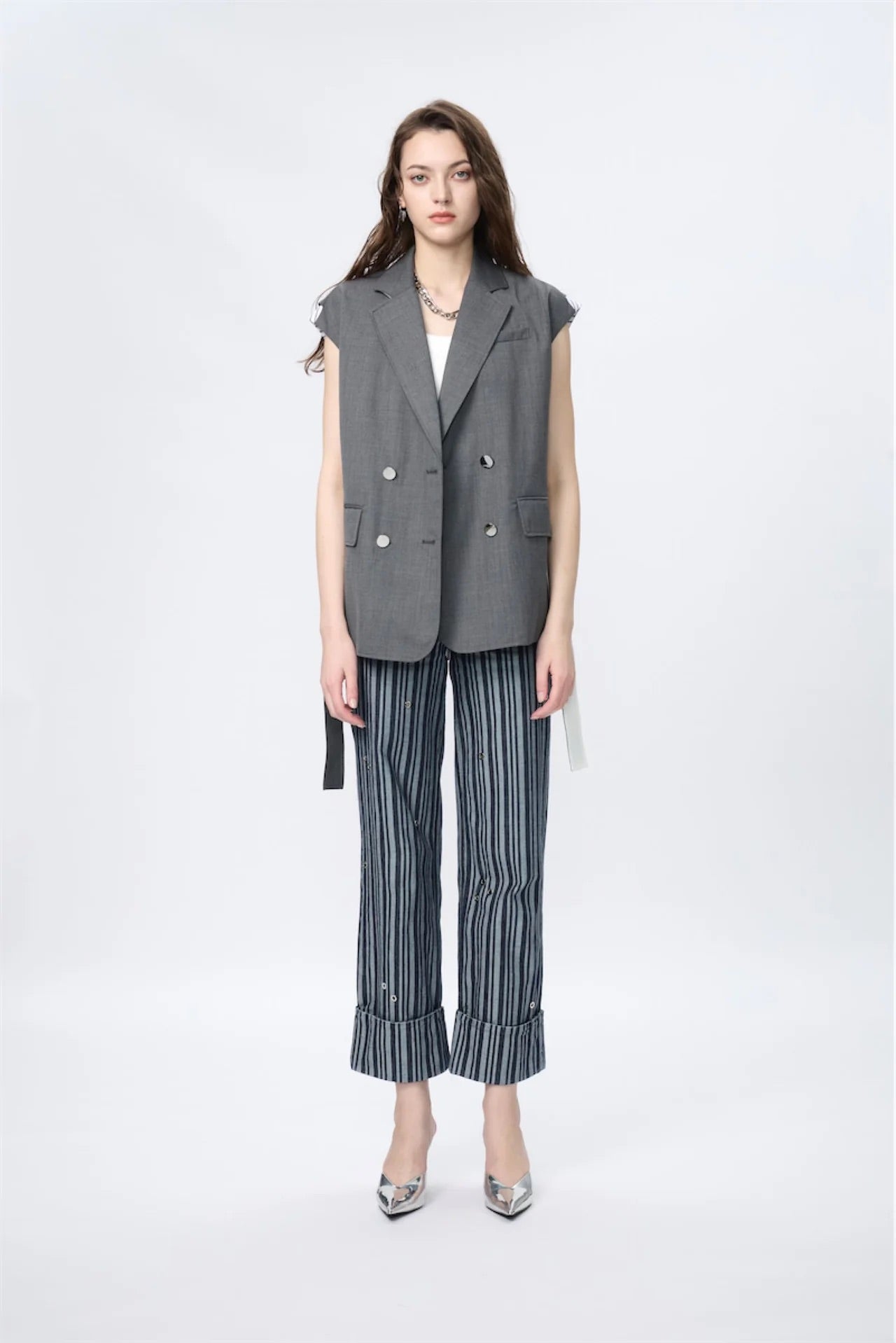 Eyelet Shining Denim Trousers