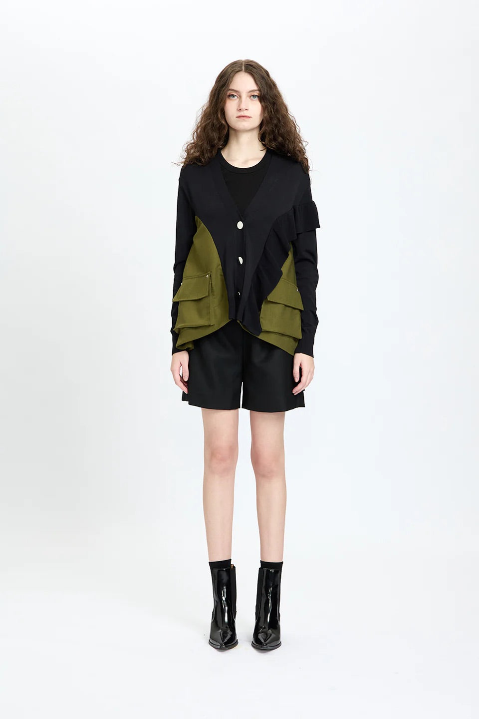 Asymmetrical Cargo Cardigan Black