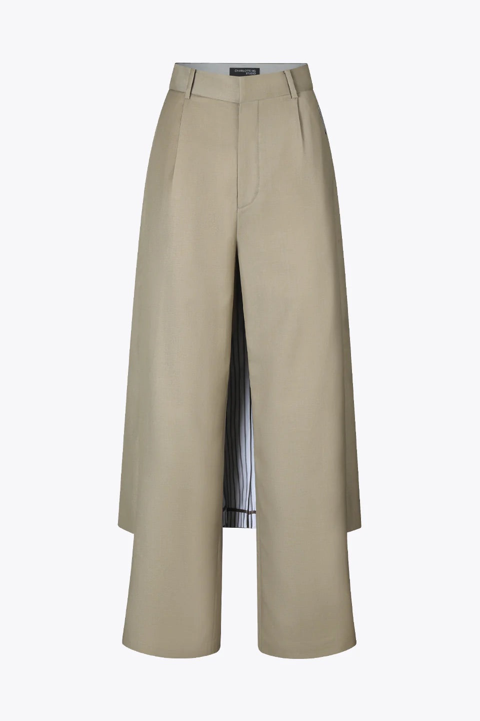 Block-Pleated Flare Shirting Trousers (Khaki)