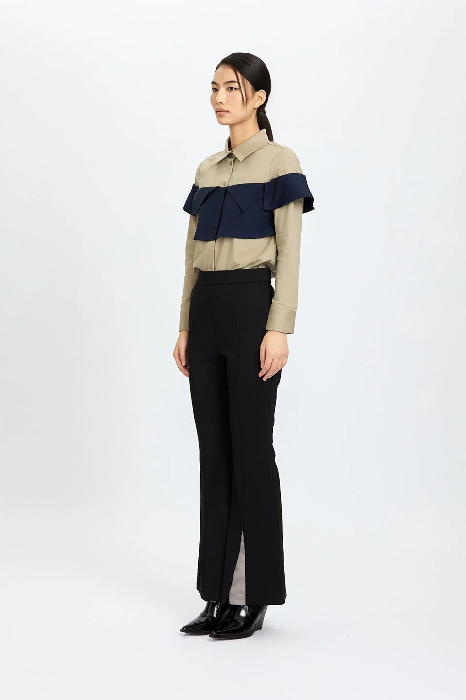 Monochrome Chic Panel Shirt Khaki
