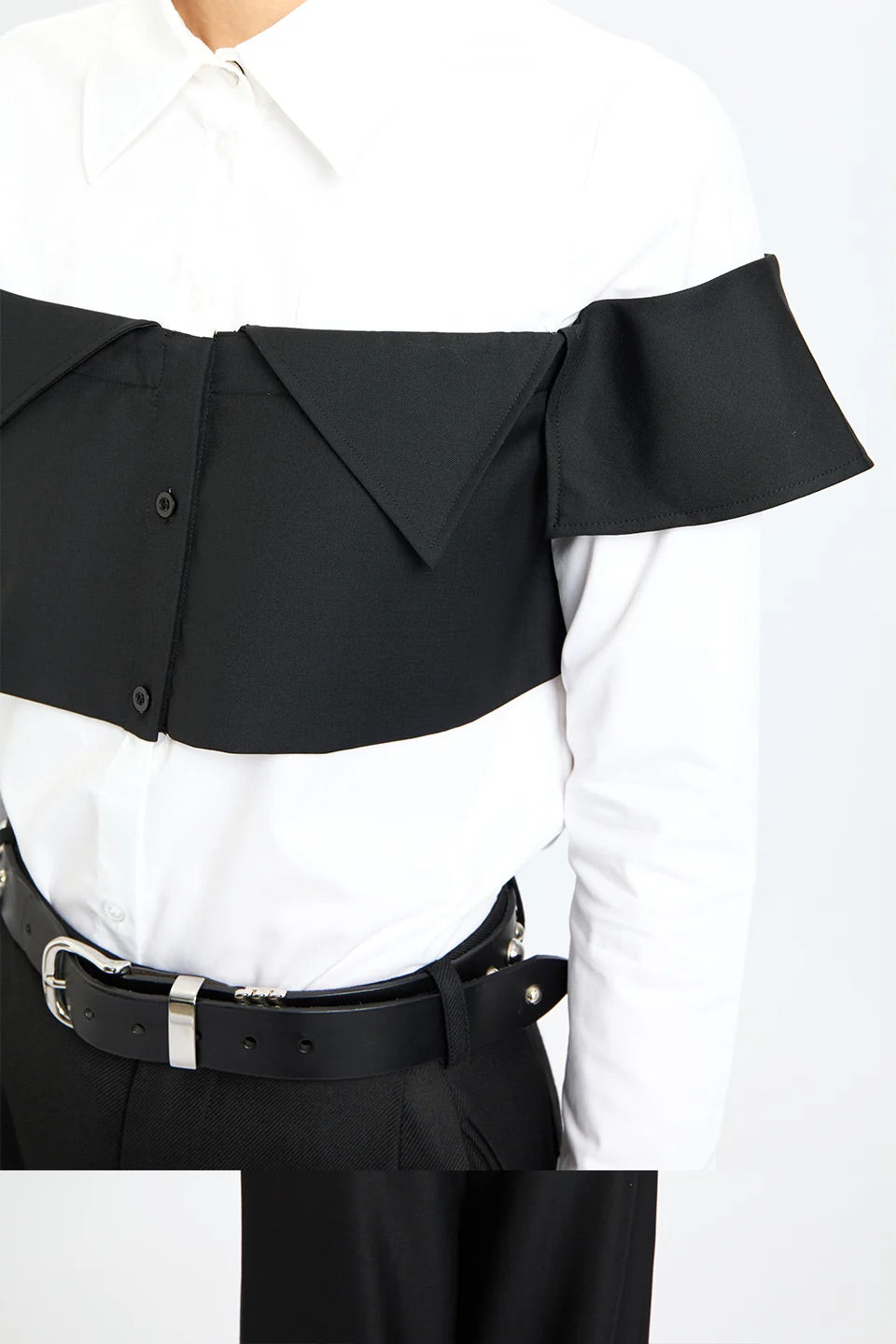 Monochrome Chic Panel Shirt White