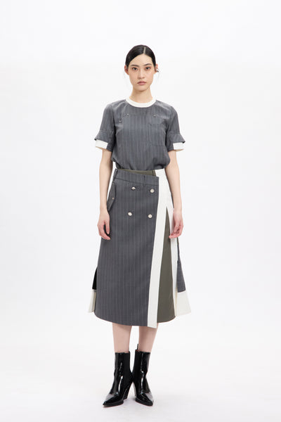 Combo Suiting Back Flare Skirt Grey
